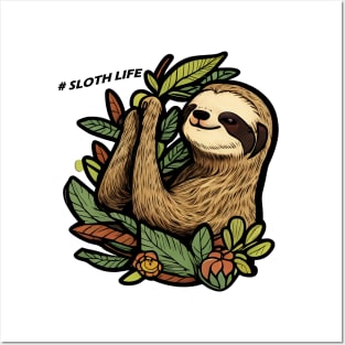 Sloth life image of sloth on a tree Posters and Art